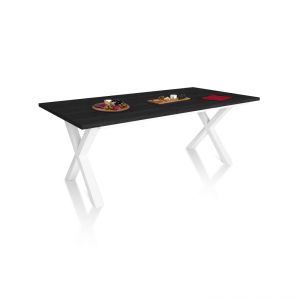 Mesa de comedor fija con patas metálicas 90x194 cm oana negro blanco