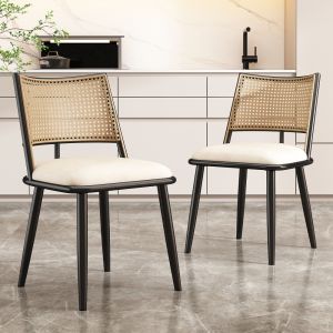 Silla de comedor ratán negro set 2 con asiento pu