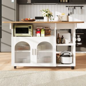 Isla de cocina con mesa abatible y ruedas mdf 79,5x120x30cm