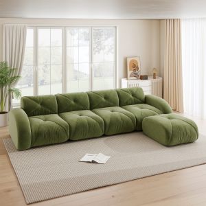 Sofá en l modular chenilla verde 4 plazas flexible