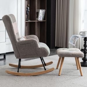 Sillón mecedor terciopelo multicolor con reposapiés y cojín lumbar