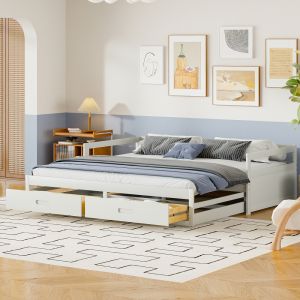 Sofá cama extensible 90x200cm a 180x200cm con cajones madera – color blanco