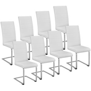 8 sillas de comedor ergonómicas y altas, forma de c símil cuero blanco