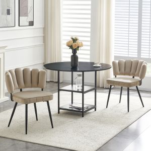 Conjunto de mesa redonda con almacenaje negro y marrón claro