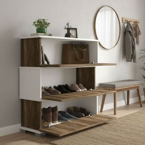 Zapatero astrubale, 3 compartimentos, madera nogal 90x30x93h cm