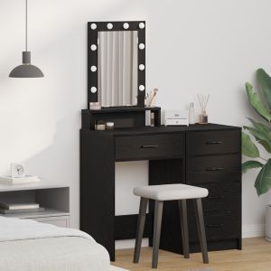 Mesa de tocador con luces LED en color roble negro 50x41x140 cm oif436462