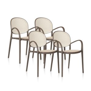 Pack 4 sillas de exterior 56x48 cm klux arm taupé - rattan