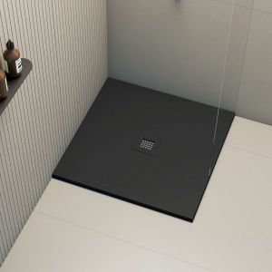 Plato de ducha poaLGi - 90x90 cm - negro - extraplano, antideslizante