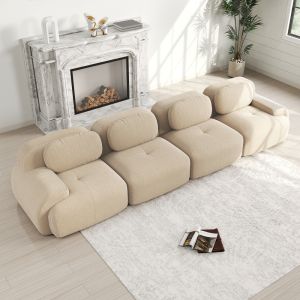 Sofá modular en l de pana beige 4 plazas sin estructura diseño flexible
