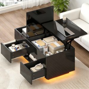 Mesa de centro elevable con LED tablero de partículas negro 43x100x45cm