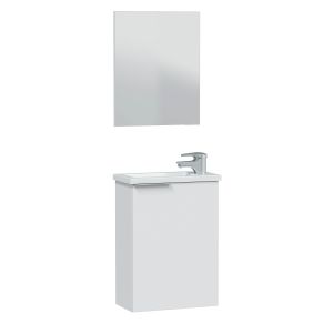 Mueble de baño elsa 1 puerta, espejo y con lavabo, color blanco brillo