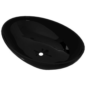 vidaXL lavabo ovalado de cerámica negro 40x33 cm