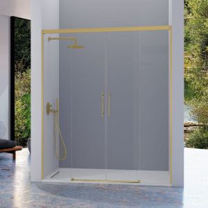 Mampara frontal 2 fijos + 2 puertas correderas 162-166  cm urban dorado
