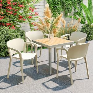 Conjunto sillas jardín plástico blanco apilables reposabrazos 4