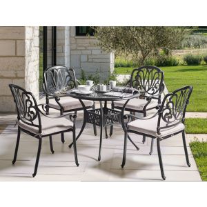 Conjunto de comedor exterior 4 plazas ancona con cojines metal negro