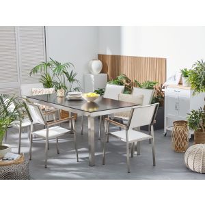 Conjunto de comedor exterior 6 plazas grosseto vidrio templado negro/blanco