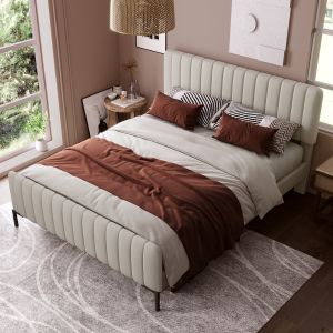 Cama tapizada 180x200 cm con cabecero ajustable y somier – gris