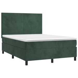 vidaXL cama box spring con colchón terciopelo verde oscuro 140x200 cm