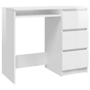 vidaXL escritorio de madera contrachapada blanco brillo 90x45x76 cm