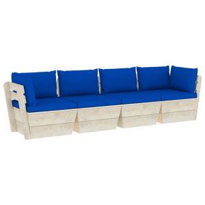 vidaXL sofá de palets de jardín 4 plazas con cojines madera de abeto