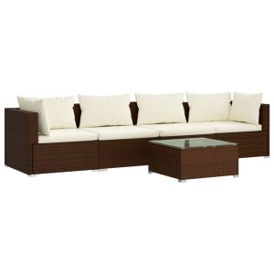 vidaXL set sofás de jardín 5 piezas y cojines ratán sintético marrón