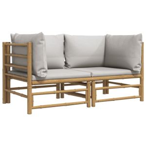 vidaXL sofás de esquina de jardín con cojines gris claro 2 uds bambú