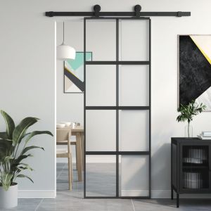 Puerta corredera vidrio templado y aluminio negra 76x205 cm esxt2524
