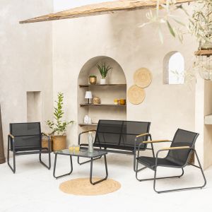 Tenerife mueble de jardín de textileno 4 plazas negro