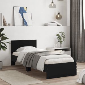 Cama con cabecero madera ingeniería negro 90x200 cm es3430