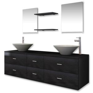 vidaXL conjunto de muebles de baño con lavabo y grifo 9 piezas negro