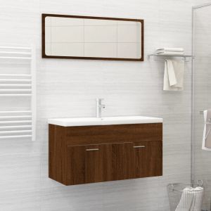 Set de muebles baño 2 pzas madera contrachapada marrón roble(sin lavabo)