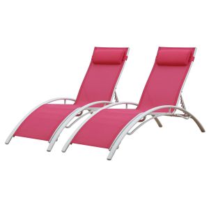 Pack de 2 tumbonas galapagos en textileno rosa aluminio blanco