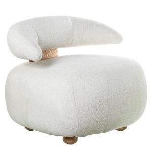 Sillon tela beige patas madera roble natural
