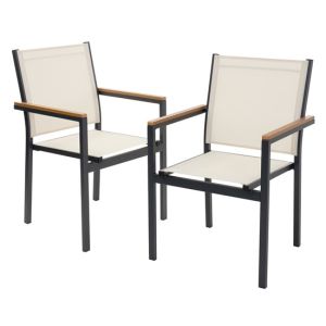 2x sillas de jardín beige en aspecto madera con reposabrazos