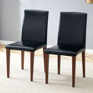 Conjunto de sillas de comedor piel sintética negra set de 2 patas nogal