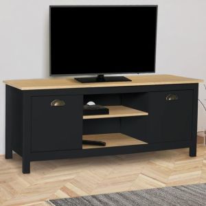 Mueble tv vintage - color negro y madera - 113 cm de largo