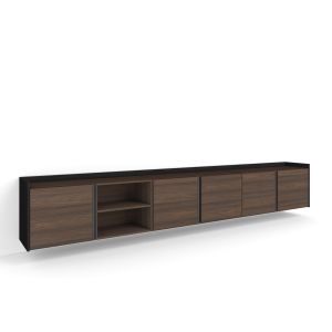 Mueble tv, 309x35x50cm, roble oscuro y negro, colgado, suspendido rf4569