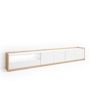 Mueble tv, 310x37x50cm, blanco y roble soft, LED rf4875