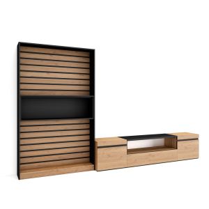 Muebles de salón para tv, 310x35x186cm, roble y negro rf2854