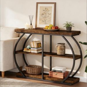 Mesa auxiliar recibidor/salón 3 estantes madera/metal marrón 80x105x24cm