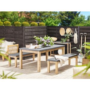 Conjunto de comedor exterior con bancos 6 plazas ostuni cemento gris
