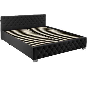 Cama tapizada con LED y somier abatible, 250 kg, 180 x 200 cm, negro