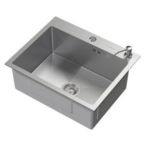 Fregadero de cocina de un seno 55 x 45 cm con juego de desagüe acero