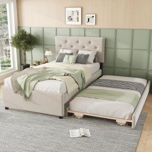 Cama abatible tapizada 90x200cm terciopelo mdf con almacenaje beige