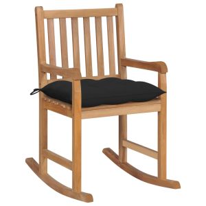 vidaXL silla mecedora de madera maciza de teca con cojín negro