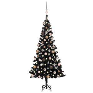 vidaXL árbol de navidad preiluminado con luces y bolas negro 180 cm