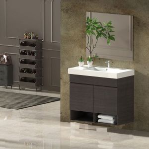Mueble de baño nebari, lavabo y espejo 80x45cm con puertas roble sinatra