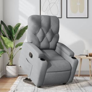 Sillón reclinable elevable de tela gris claro qweo8377