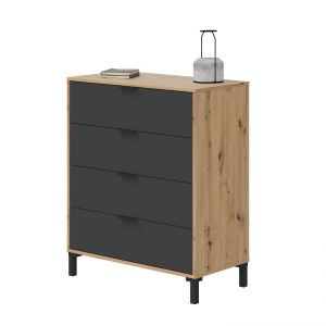 Comoda enzo 4 cajones - decoración antracita y roble - l 77,5 x p 40 x h 93