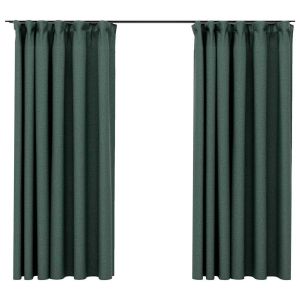 vidaXL cortinas opacas con ganchos look de lino 2 pzas verde 140x175cm
